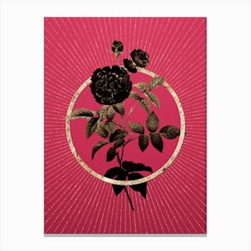 Gold One Hundred Rose Glitter Ring Botanical Art on Viva Magenta Canvas Print