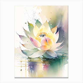 Blooming Lotus Flower In Lake Storybook Watercolour 2 Canvas Print
