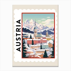Retro Winter Stamp Poster Salzburg Austria 2 Canvas Print