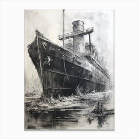 Titanic Ship Wreck Charcoal Sketch 4 Canvas Print