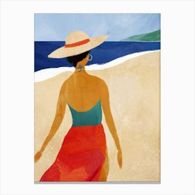 Beach Bliss | Beach Vacation Travel Illustration| Woman on Wild Beach | Female Body Art Canvas Print