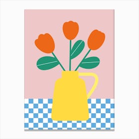 Yellow Vase With Red Tulips Canvas Print