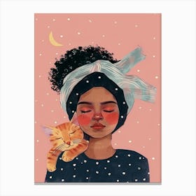 Afro Girl With Cat Canvas Print