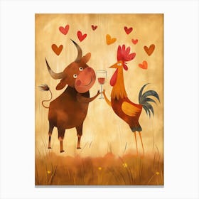 Cow And Rooster Canvas Print