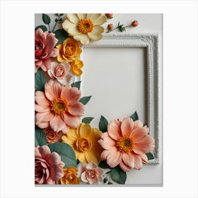 Frame With Flowers On White Background Canvas Print