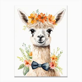 Baby Alpaca Wall Art Print With Floral Crown And Bowties Bedroom Decor (22) Canvas Print