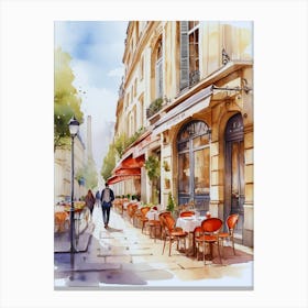 Watercolor Street Scene In Paris Canvas Print