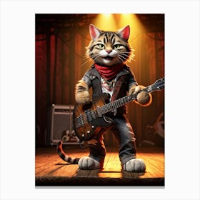 Tabby Cat Rocker Animated 3d Character Design Standing On Hind Legs Front Paws Clear Back Paws M Canvas Print