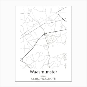 Waasmunster,Belgium Minimalist Map Canvas Print