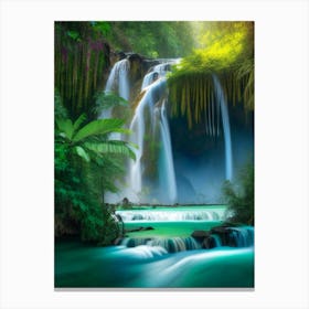Erawan Falls, Thailand Realistic Photograph  (3) Canvas Print