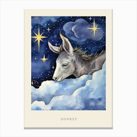 Baby Donkey Sleeping In The Clouds Nursery Poster Canvas Print