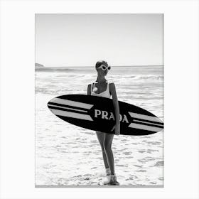 Surfer Girl Surfboard Black And White Luxury Fashion Canvas Print