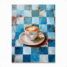 Coffee Blue Checkered 2 Canvas Print