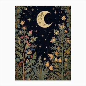 Moon And Stars Style William Morris 1 Art Print 1 Canvas Print