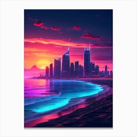 Neon Sunset Cityscape Canvas Print