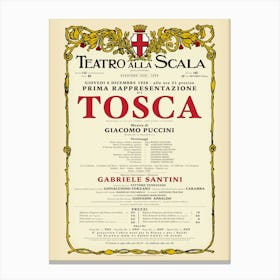 VintageTeatro Alla Scala - Tosca Opera Poster Canvas Print