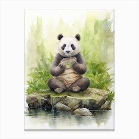 Panda Art Practicing Yoga Watercolour 4 Canvas Print