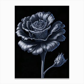A Carnation In Black White Line Art Vertical Composition 51 Canvas Print