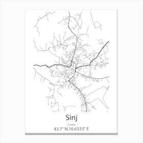 Sinj,Croatia Minimalist Map Canvas Print