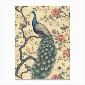 Sepia Peacock Bird Wallpaper Canvas Print