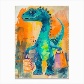 Dinosaur Shopping Orange Blue Brushstrokes  2 Canvas Print