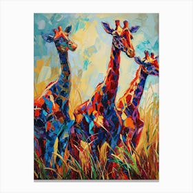 Giraffe Herd In The Grass Canvas Print