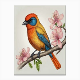 Bird In Cherry Blossoms Canvas Print