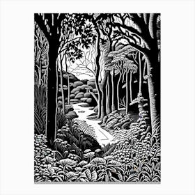 Bois Des Moutiers, France Linocut Black And White Vintage Canvas Print