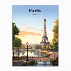 Paris France Sunset Travel Illustration Canvas Print