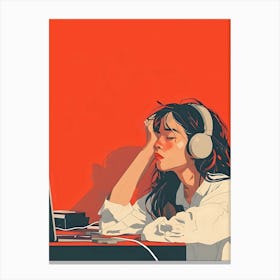 Girl Listening To Music Canvas Print