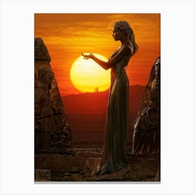 A Digital Painting Capturing The Merging Of Different Eras A Monumental Statue Of A Woman Holding T (3) Canvas Print