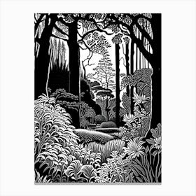 Descanso Gardens, 1, Usa Linocut Black And White Vintage Canvas Print