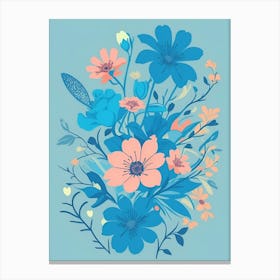 Beautiful Flowers Illustration Vertical Composition In Blue Tone 5 Canvas Print