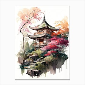 Watercolor Of Japanese Pagoda Canvas Print