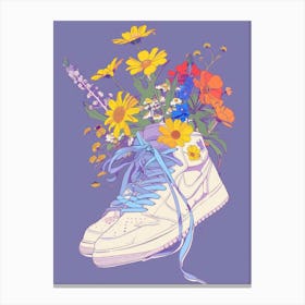 Retro Sneakers With Flowers 90s Illustration 5 Canvas Print