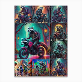 Raccoons On Motorcycles 1 Canvas Print