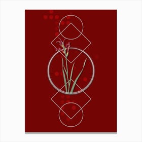 Vintage Gladiolus Cunonius Botanical with Geometric Line Motif and Dot Pattern n.0393 Canvas Print