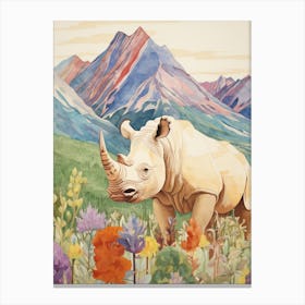 Colourful Rhino With Plants 4 Canvas Print