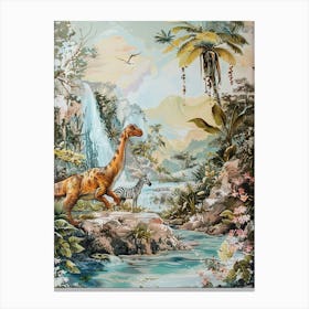 Dinosaur & Zebra Tropical Illustration Canvas Print