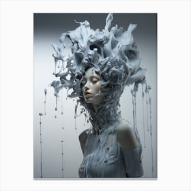 beautiful woman with porcelain skin and hair made of paint drips Canvas Print