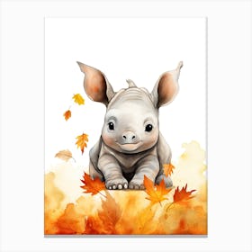 A Rhino Watercolour In Autumn Colours 3 Canvas Print