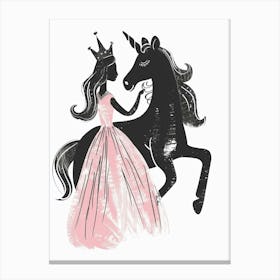 A Unicorn And Princess Silhouette Canvas Print