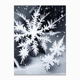 Ice, Snowflakes, Black & White 3 Canvas Print