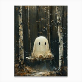 Oil Painting Illustration Of Intricately Merges Dark Academia And Boho, Portraying A Cute Ghost Whimsically Seated On A Swing Stampe su tela