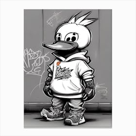 DeezDucks #271 - Cartoon Duck wearing street clothing next to a graffiti wall Canvas Print