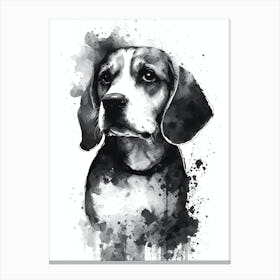 Cute Beagle Dog Black Ink Portrait Canvas Print
