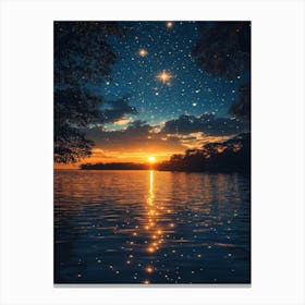 Starry Sky Over Water Canvas Print