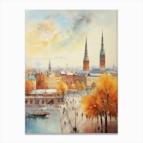 Riga Latvia In Autumn Fall, Watercolour 3 Canvas Print