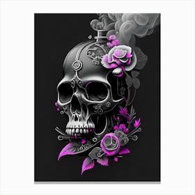 Skull With Floral Patterns 3 Pink Stream Punk Canvas Print