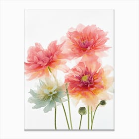 Dahlia Flowers Acrylic Painting In Pastel Colours 5 Canvas Print